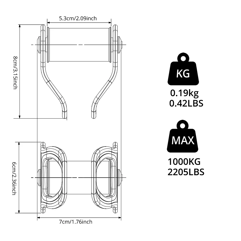 Light Up Cable Trolley Pulley with Ball Bearing, Outdoor Rock Climbing Accessories, Rescue Survival Carabiner, 2Pcs, 30kN