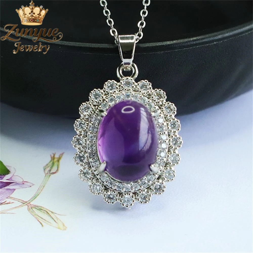 

Natural Amethyst Inlaid Double Ring Diamond Pendant Luxury Quality Fashion Fine Jewelry Exquisite Elegant Popular Charms Young
