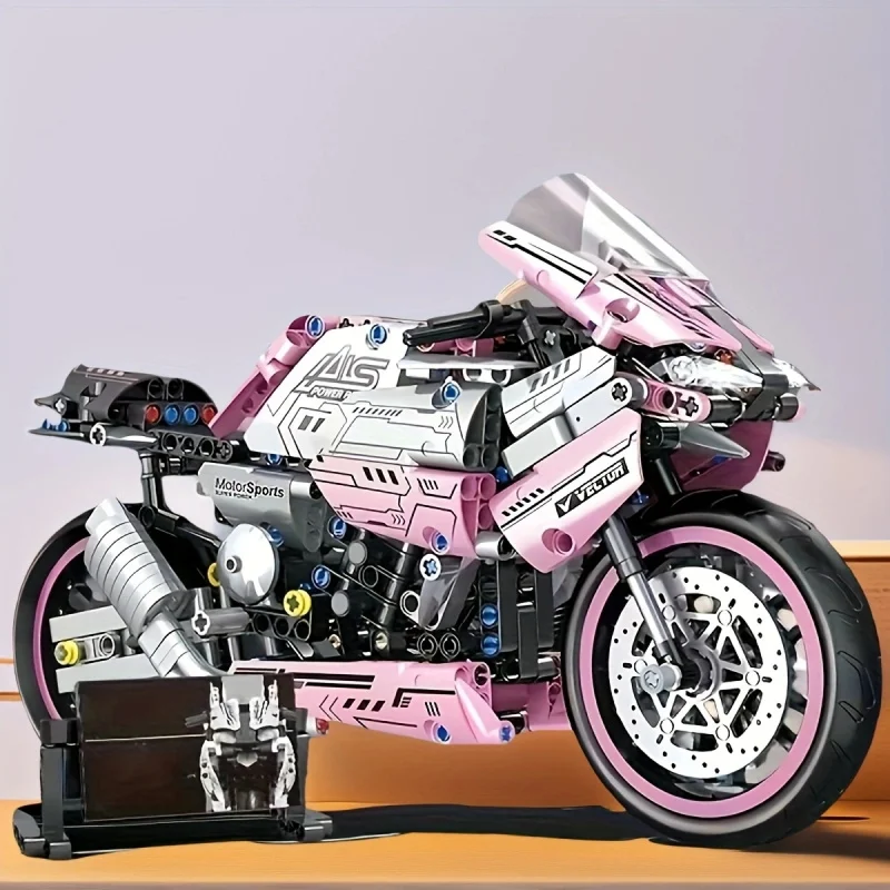 

Pink Motorcycle Building Blocks Set, Suitable for 14+, Challenging Assembled Model, Home Decoration & Gift
