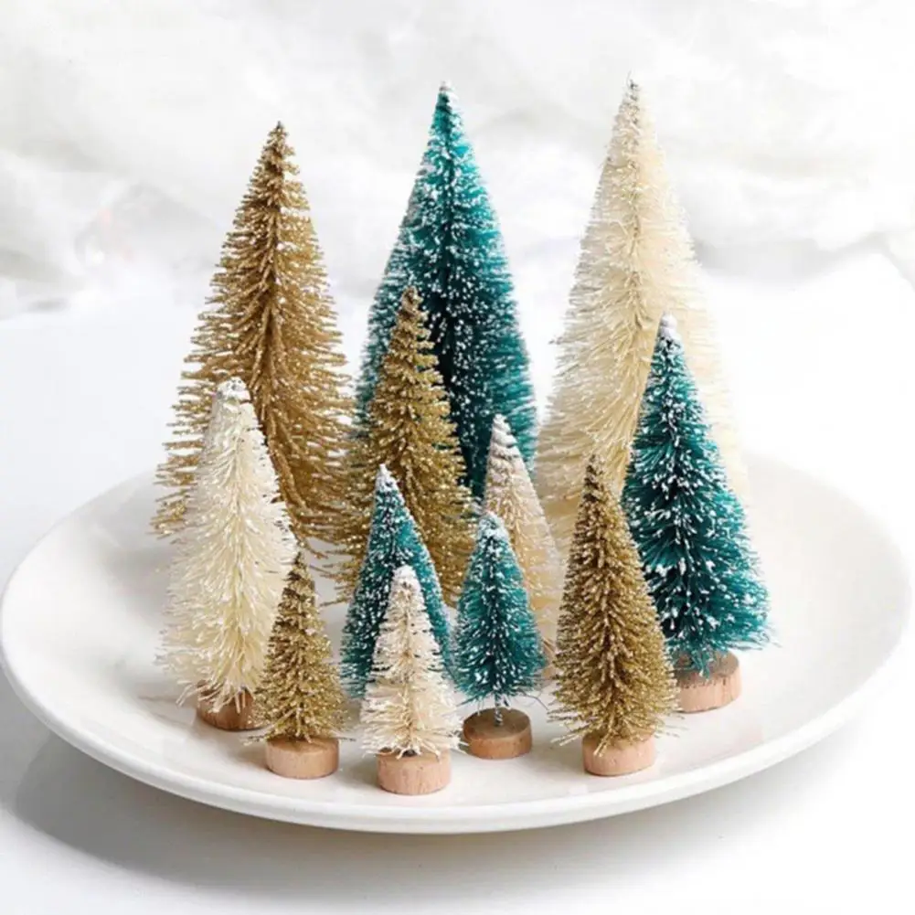 Christmas Tree Decoration Snowy Pine Christmas Tree Ornaments for Home Office Decoration Set of 8 Miniature Xmas Tree Figurines