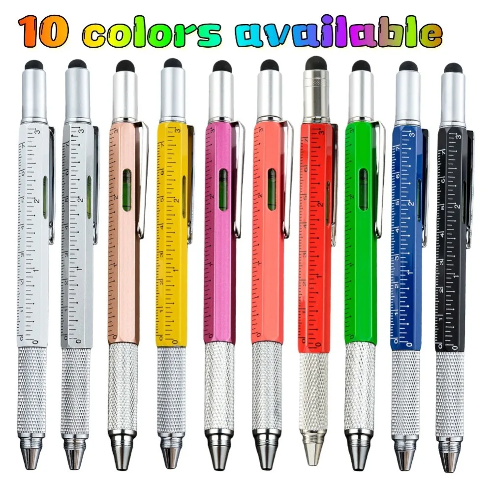 6 in1 Multifunction Ballpoint Pen with Handheld Tool Measure Technical Ruler Screwdriver Touch Screen Stylus Spirit Level