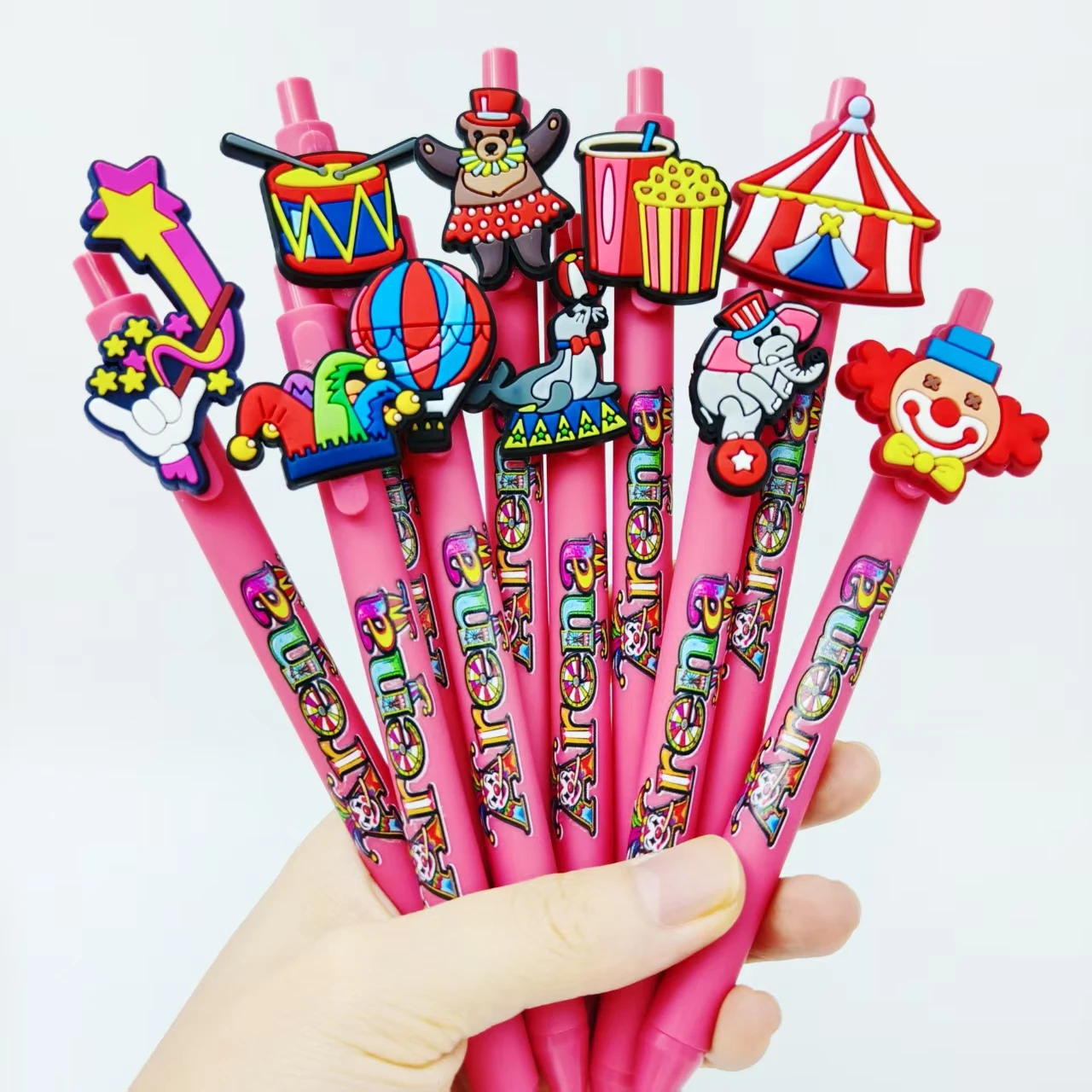 

9 шт./15 шт., цирковая тема, накладная ручка, розовая ручка, цветная печать, офисные канцелярские принадлежности, шариковая ручка