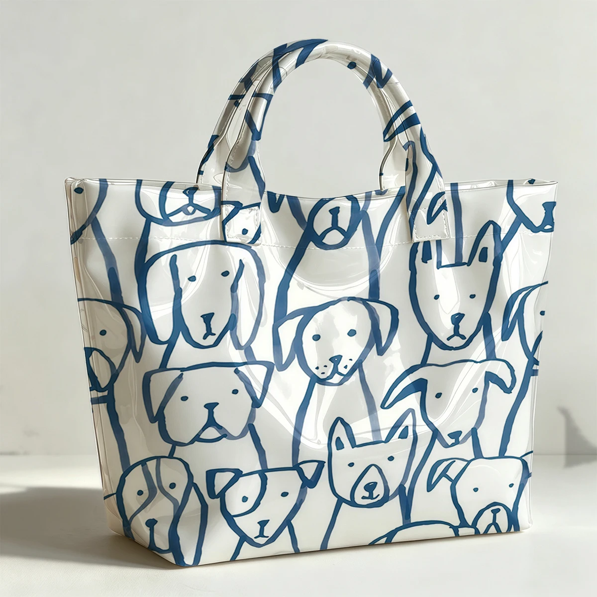 Blue Line puppy PVC Tote Bag Waterproof Transparent Jelly Bag Beach Bag Tote Pouch Bow Handbags Storage Bag