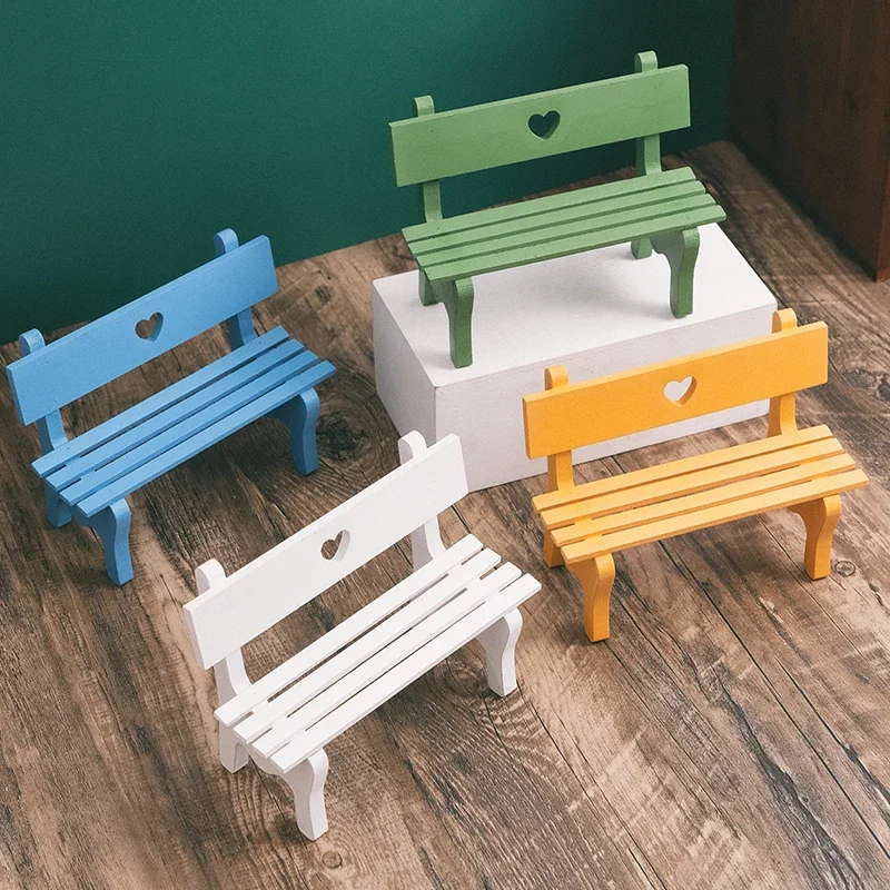 Creative Doll House Mini Bench for Home Decoration Solid Color Small Bench Shooting Background Props Garden Park Small Ornaments