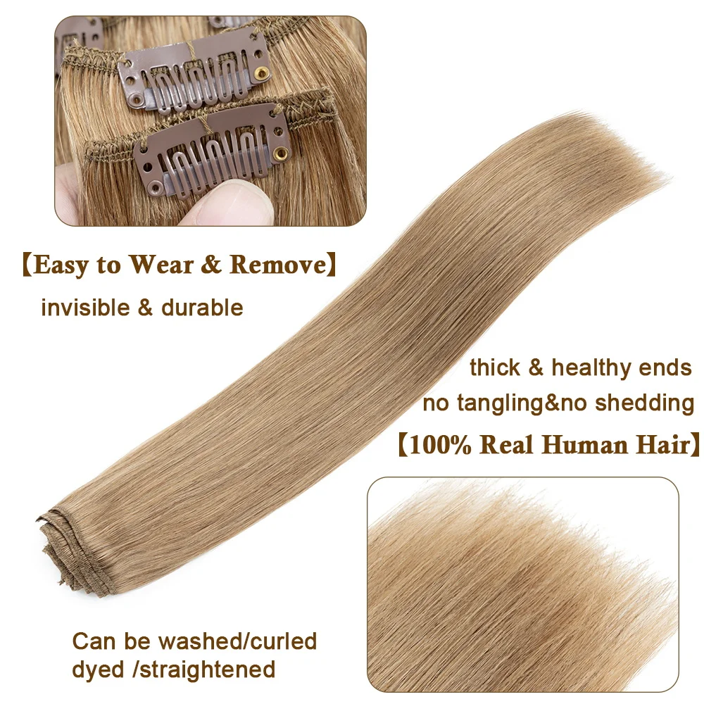 Rijke Keuzes Clip In Hair Extensions Human Hair 8Pcs Cadeau Voor Vrouwen Fijn Haar Vol Hoofd Zijdeachtig Steil Haar Clip In Extensions