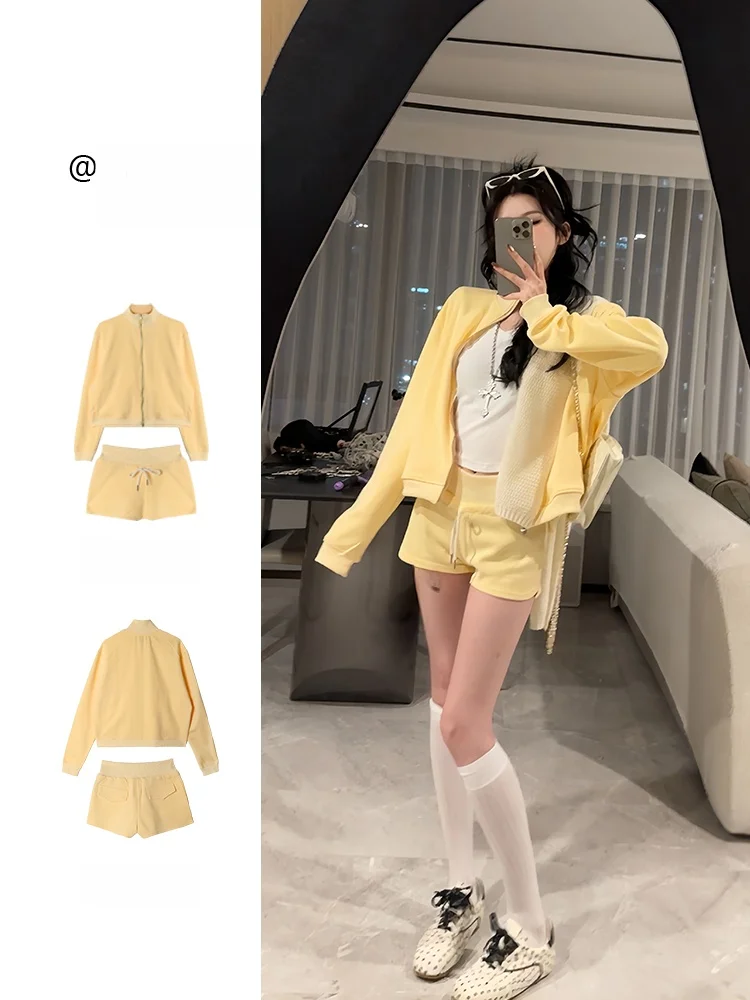 

Повседневный спортивный комплект из двух предметов для женщин: модный костюм с воротником-стойкой, удобный хлопковый, новинка весны