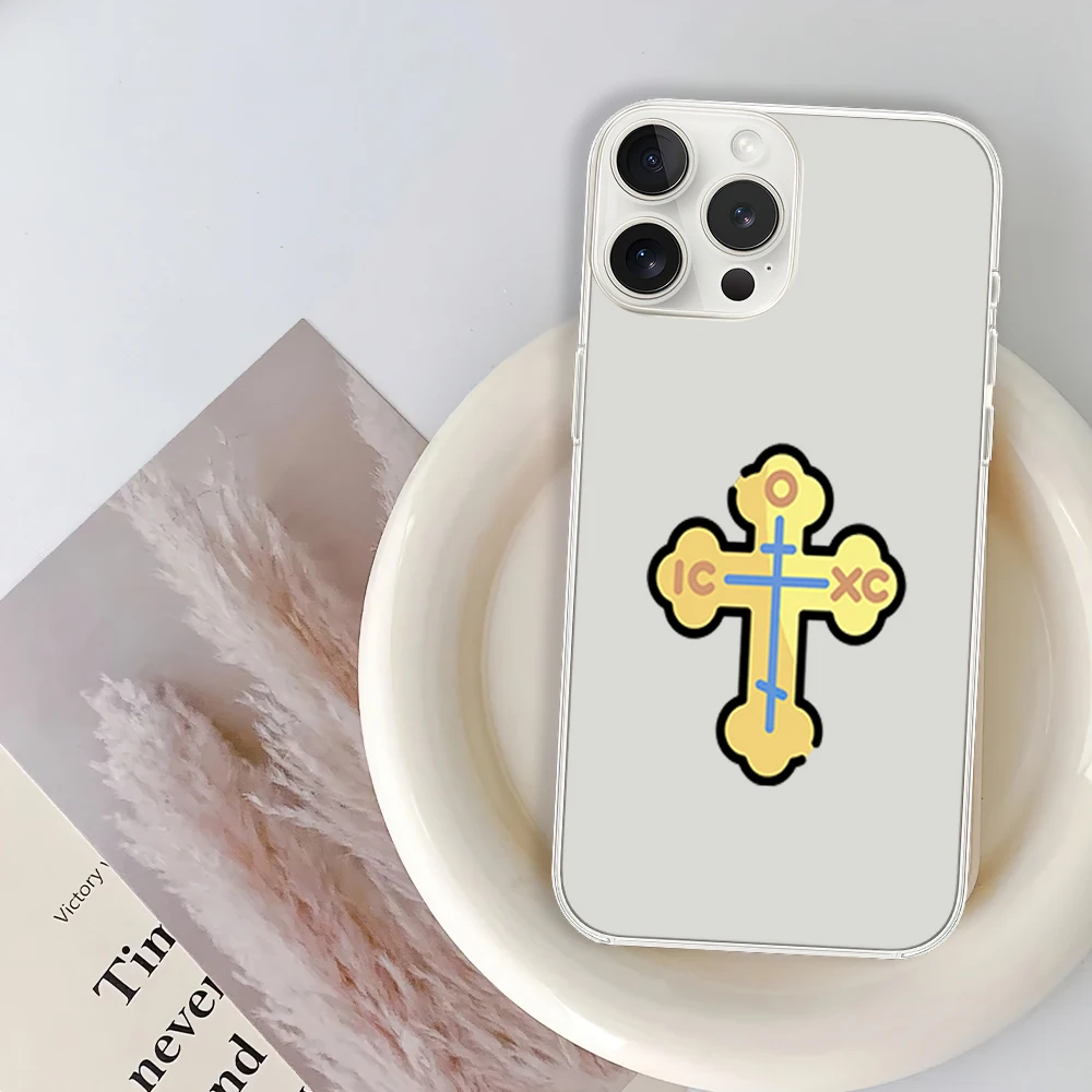 Orthodox Cross Icon Phone Case for iPhone 12 11 13 14 15 16 Max Pro Plus Transparent Soft Shell