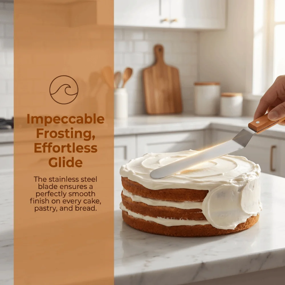 Stainless Steel Blade Cake Spatula Smooth Flat Blade Rounded Tip Icing Spatula Food Grade Riveted Handle Palette Knife