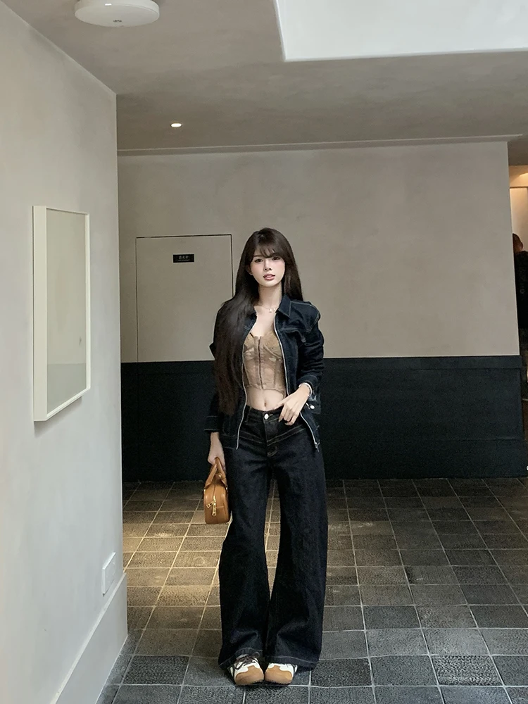 

Denim Coat Jacket Woman Womens Summer Hipster Balloon Sleeved Pocketed Lightweight Button-Down School Matching Fitted Jackets BF