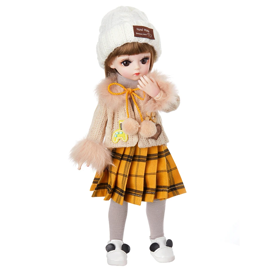 

30cm Winter Wear 1/6 BJD Dolls Girl Makeup Face White Skin High Quality Kawaii BJD Doll Plaid Pleated Skirt DIY Toys for Girls