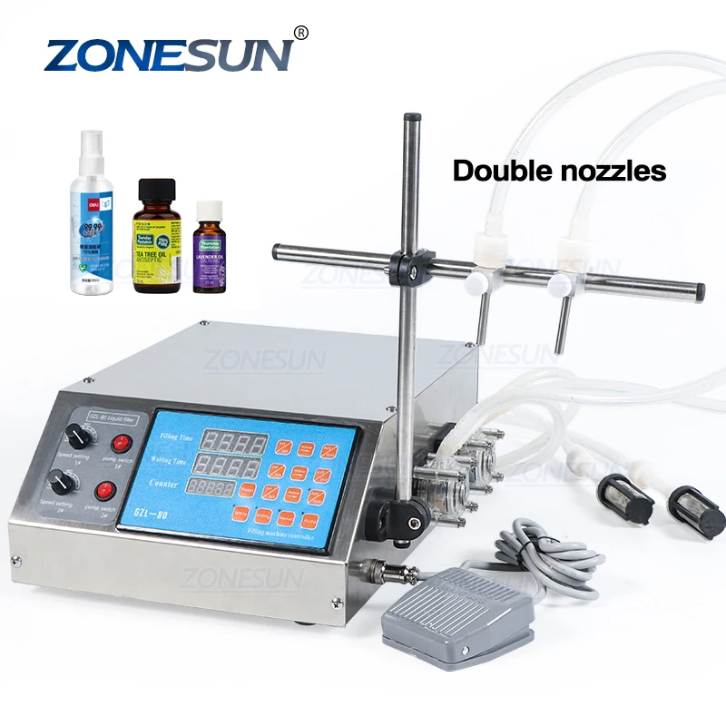 ZONESUN 2 Head Semi Automatic Peristaltic Pump Liquid Filling Machine For Liquid Perfume Water Juice Essential Oil