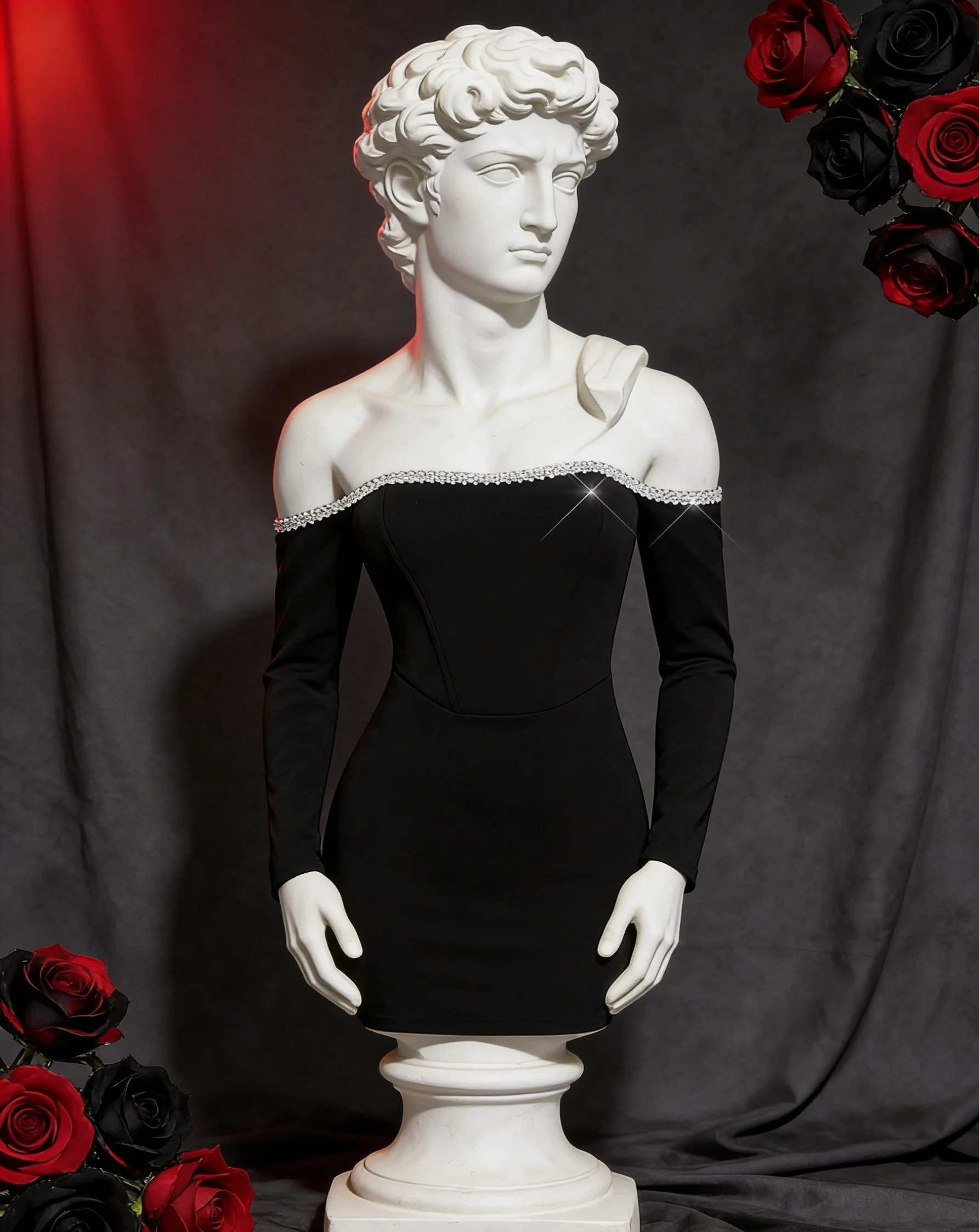 

【Fragments.One choice, no more choices.】Vintage Aesthetic Off-Shoulder Backless Bodycon Skirt with Pearl Decor & Back Zipper
