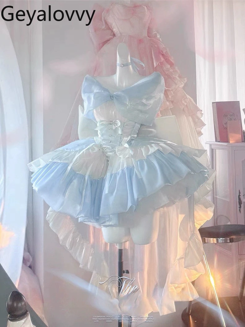 

Sweet Design Lolita Bow Sleeveless Dress Summer Splicing High Waist Waist Thin Fluffy Princess Birthday Party Dresses Trailing