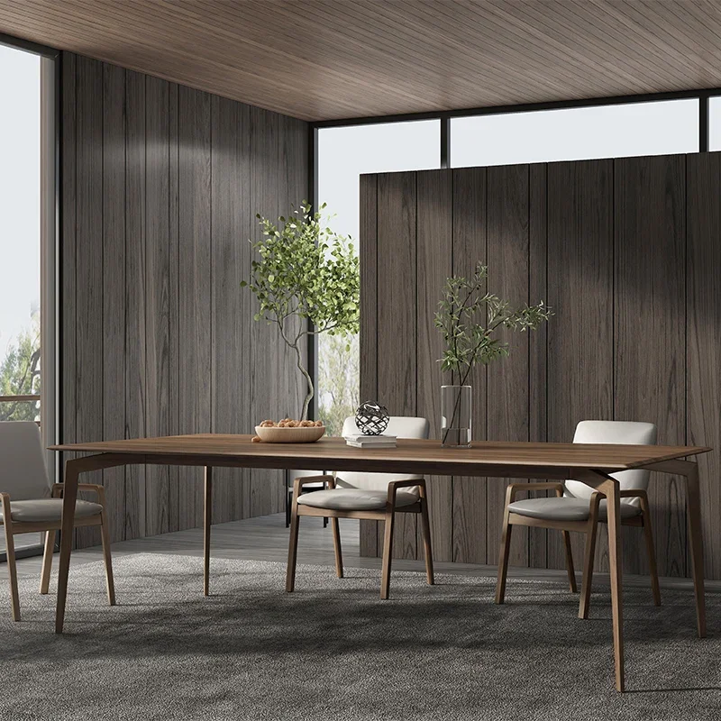 Black walnut table Nordic full solid wood table chair Italian minimalist restaurant rock slab solid wood