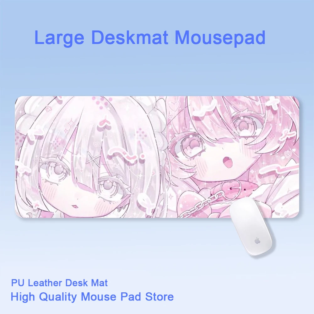 Tapete de escritorio de cuero PU de Chica de anime Kawaii rosa |   Alfombrilla de ratón grande de dibujos animados lindo para oficina, decoración de escritorio estética suave para niñas