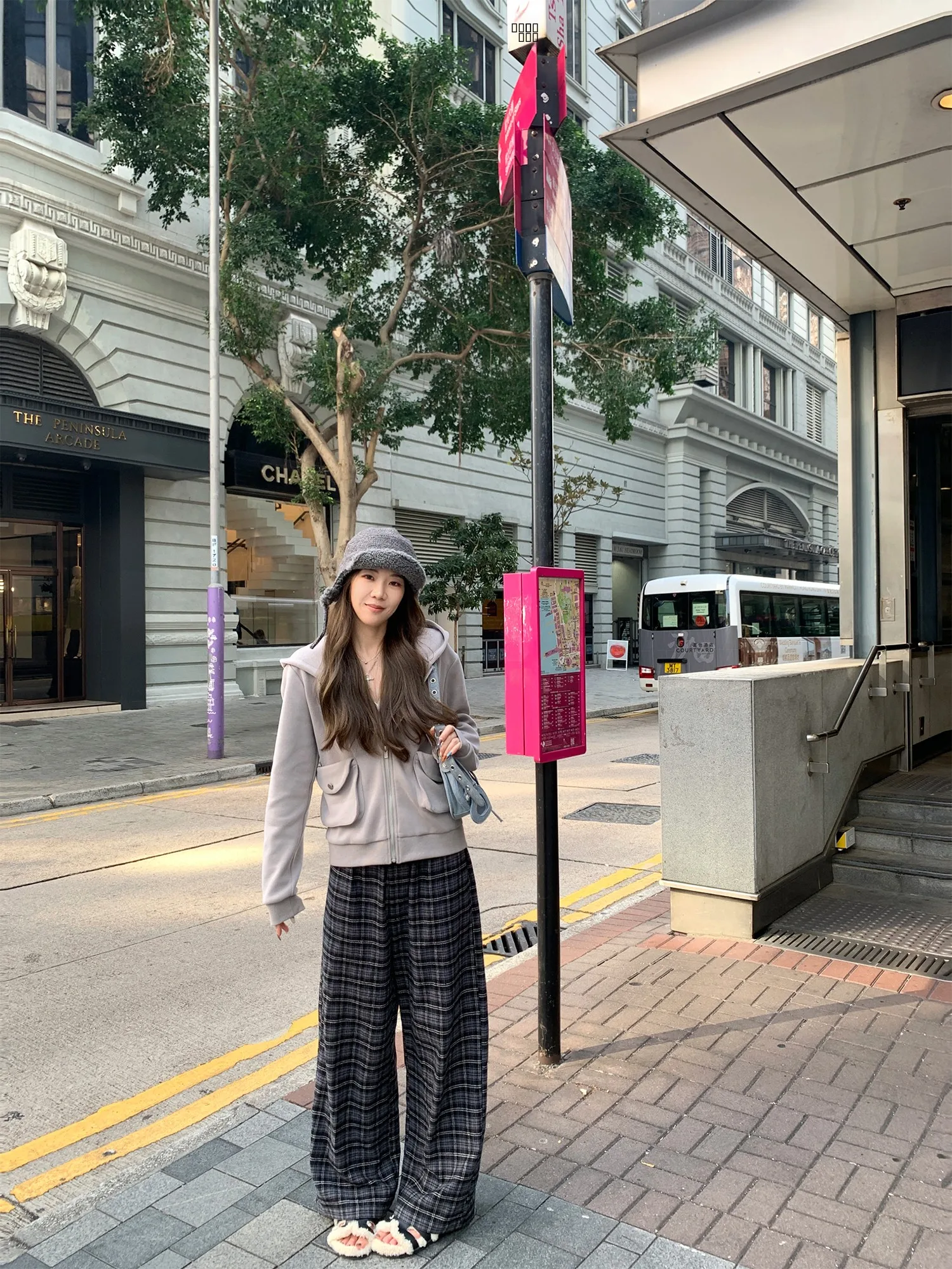 

Aeronline Pure Cotton Plaid Pants Korean Sle Elastic Waist Straight Leg Retro Brown Versatile Color Blo Casual Trousers