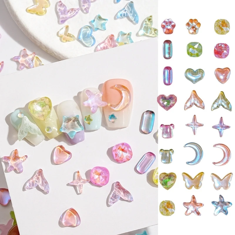 2 Box Flat Bottom Nail Rhinestones Butterflies Nail Crystal Gems Mix Shape Nail Charms Stars Nails Art Decorations