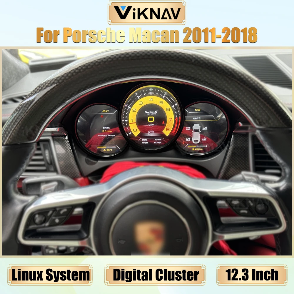 Viknav Car Digital Cluster For Porsche Macan 2011-2018 Linux 12.3 Inch Digital Instrument Panel LCD Screen Speedmeter Display