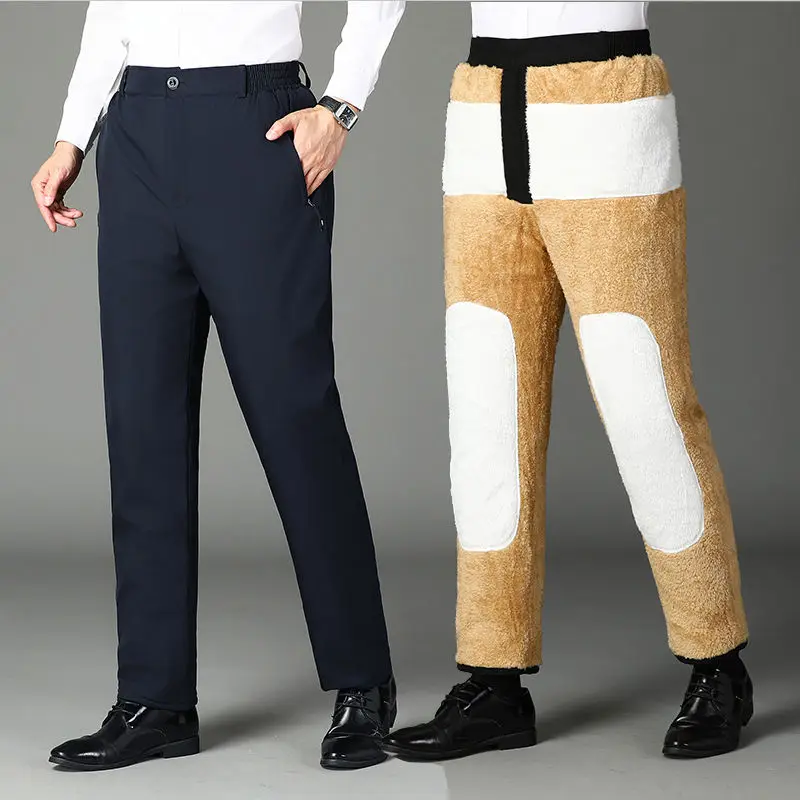 Winter Waist and Knee Protection Men's High Waisted Thick Warm Casual Pants Wearing Cotton Pants Outside Trousers