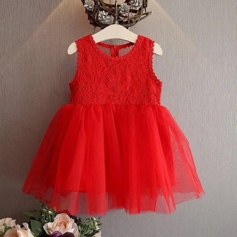 

1-6Years New Baby Summer Girls Sweet Dress Fashion Children's Tank Top Skirt Solid Color Lace Princess Dress