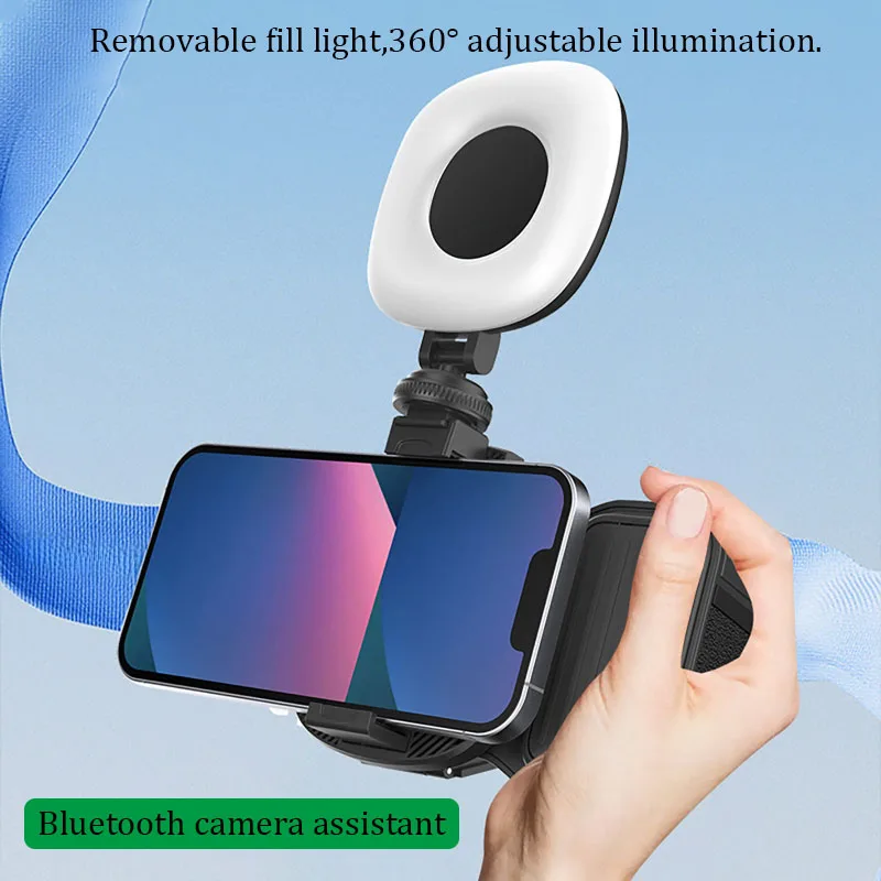 Mango portátil para Selfie con Bluetooth, dispositivo de asistencia para cámara de teléfono móvil con Control remoto desmontable y luz de relleno antivibración