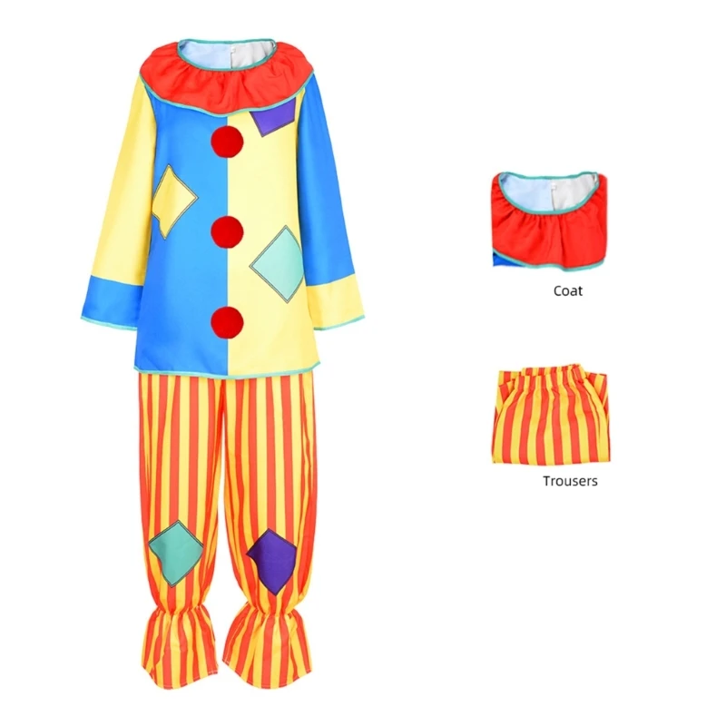 Q0KE Halloween Volwassen Grappige Circus Clown Kostuum Ondeugende Harlekijn Uniform Drama Rekwisieten