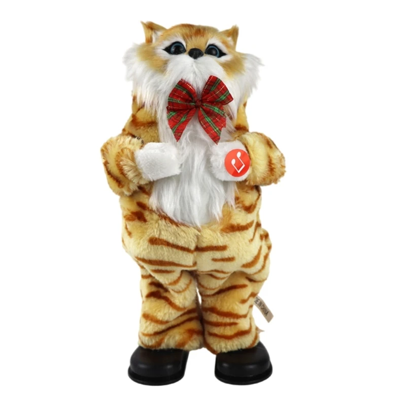 N84E Singing Kitten Stuffed Plush Household Display Party Decorations Christmas Musical Stuffed Toy for Children