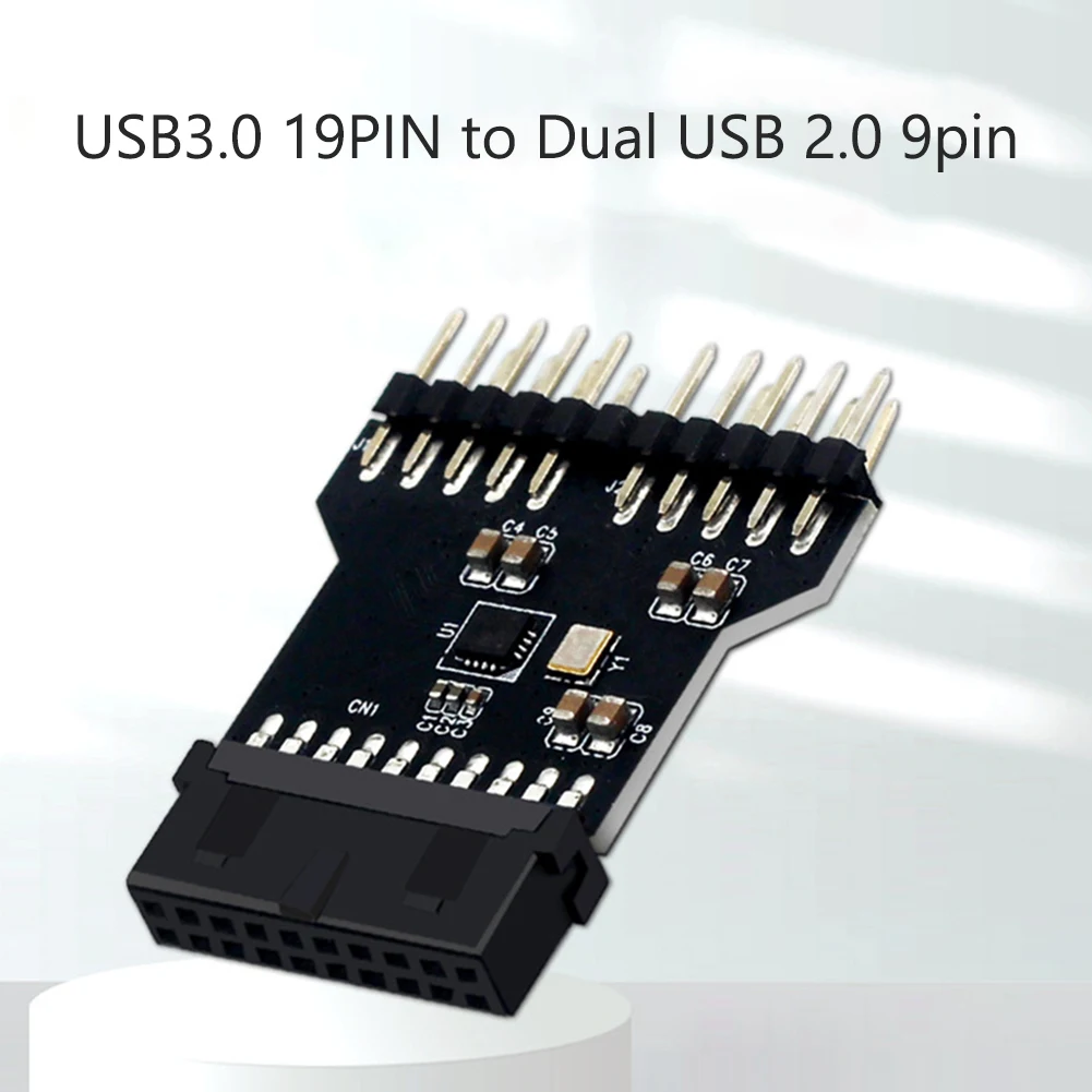 USB 3.0 19PIN To USB 2.0 9PIN Header Splitter Adapter Front Panel Socket Adapter Card for Water Cooling Fan Speed Measurement
