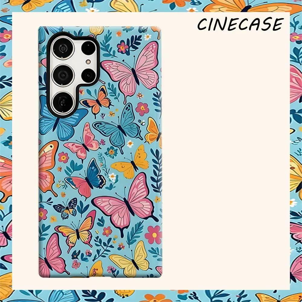 Vibrant Butterfly Meadow For Samsung Galaxy S26 S25 S24 A56 A36 Dual Layer Luxury Fashion Full Lens Protective Case