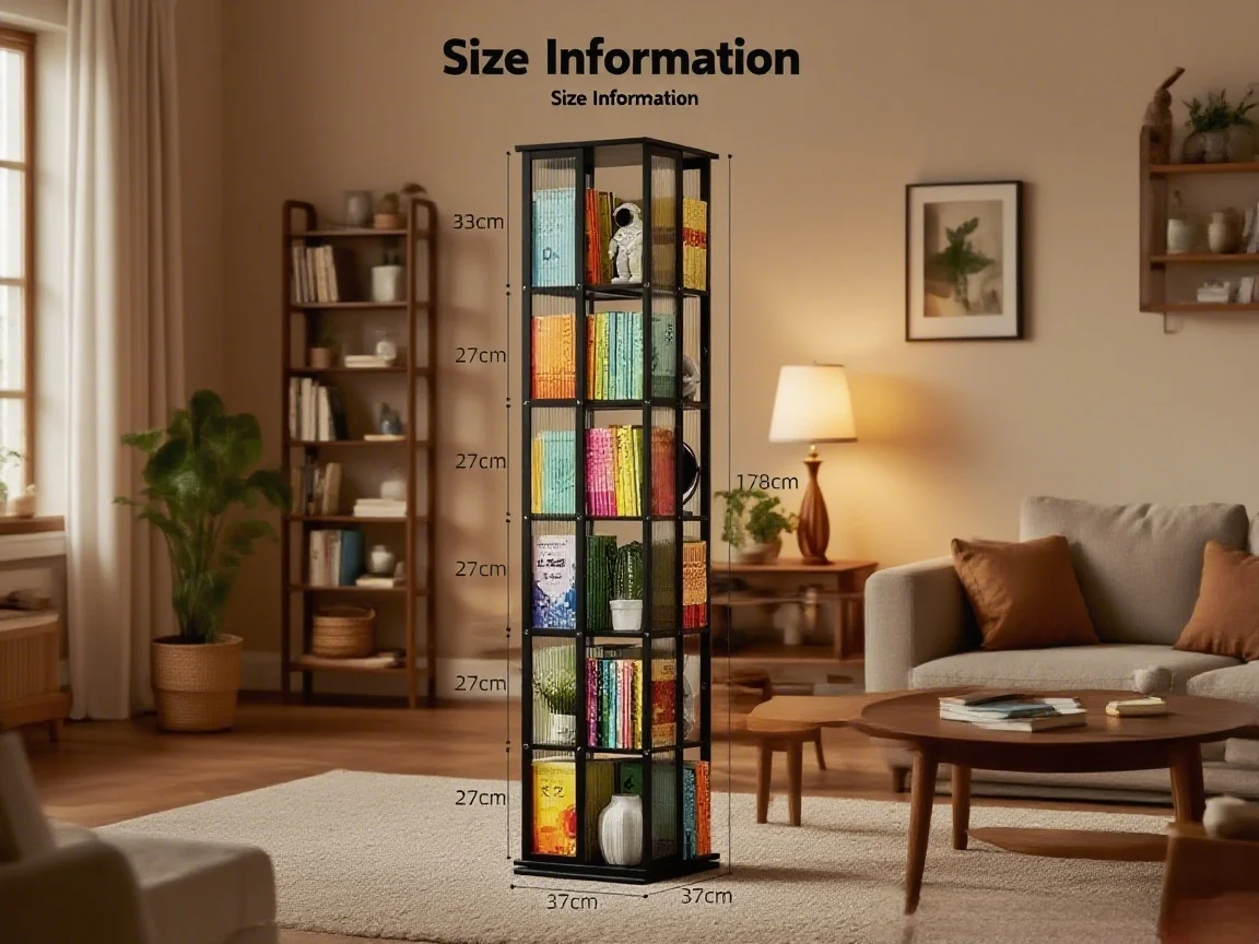 Wholesale 360 Display Rotating Bookshelf Tower Bamboo Floor Standing Storage Rack for Magazine Organization