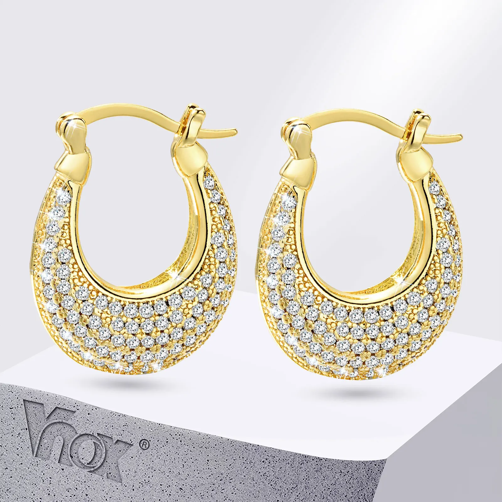 

Vnox Sparking Full CZ Stones Hoop Earrings for Women, Luxury Exquisite Ear Jewelry Brincos