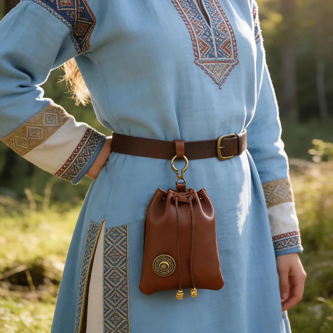Medieval Faux Leather Retro Waist Bag Hangable Drawstring Outdoor Belt Bag Cosplay Props Coin Purs