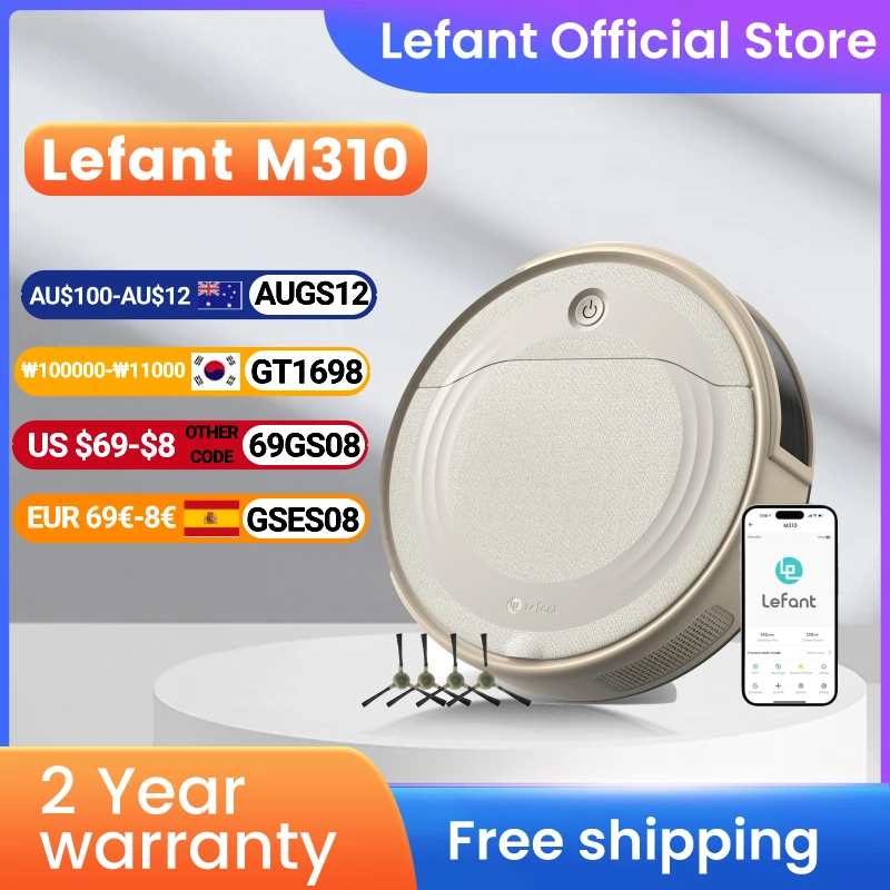 Lefant M310 Robot Vacuum Cleaner 4500Pa Suction,180 Minutes,Precisely Avoids Obstacles,Ideal for Hair,Hard Floor