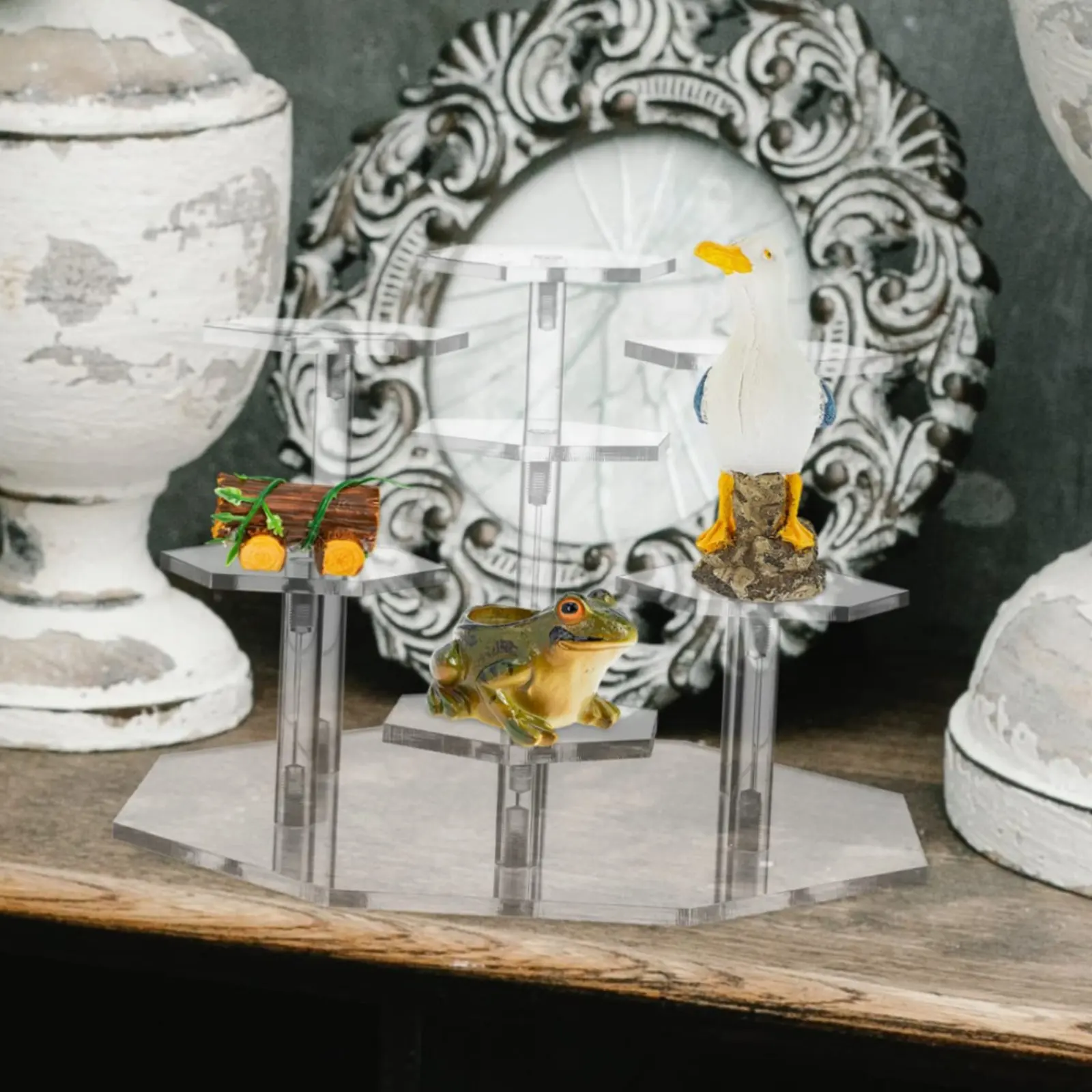 Hexagon Stepped Display Stand Long-Lasting Clear Acrylic Display Riser Hexagon Acrylic Pedestal Easy to Clean Reusable