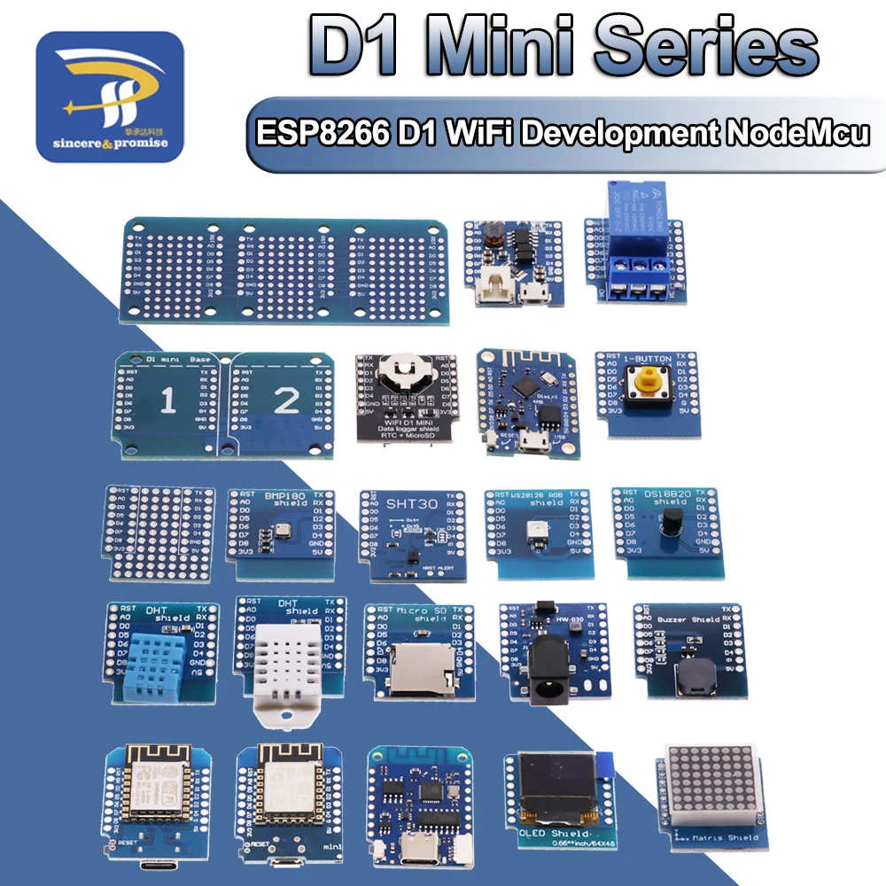 ESP8266 D1 Mini Pro WiFi Development NodeMcu Lua ESP-12F CH340G Type-c Micro SD/TF SHT30 Proto Board Dual Base for WeMos DIY Kit