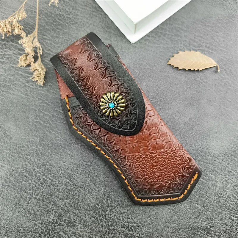 High Quality Folding Knife Knife Premium Leather Knife Cover Outdoor Carved Storage Pocket Sheath （Knife Not Included）