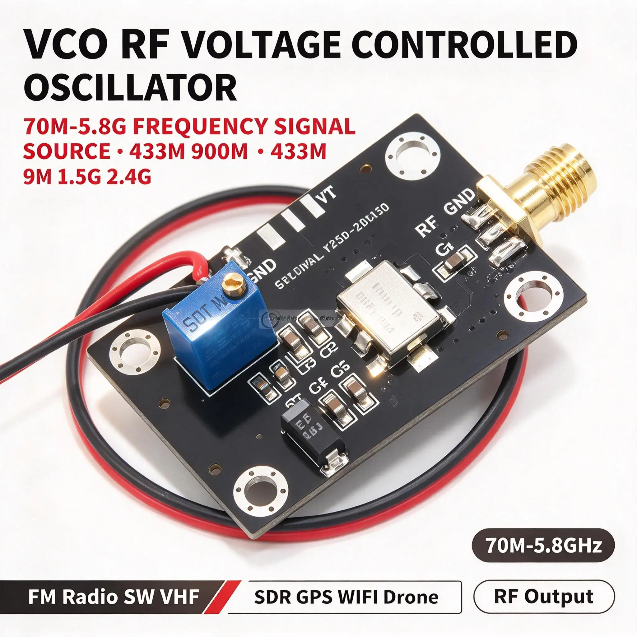 DYKB VCO Module RF Voltage Controlled Oscillator Signal Source 433M 900M 1.5G 2.4G 5.8G SMA For SDR GPS WiFi Drone Ham Radio FM