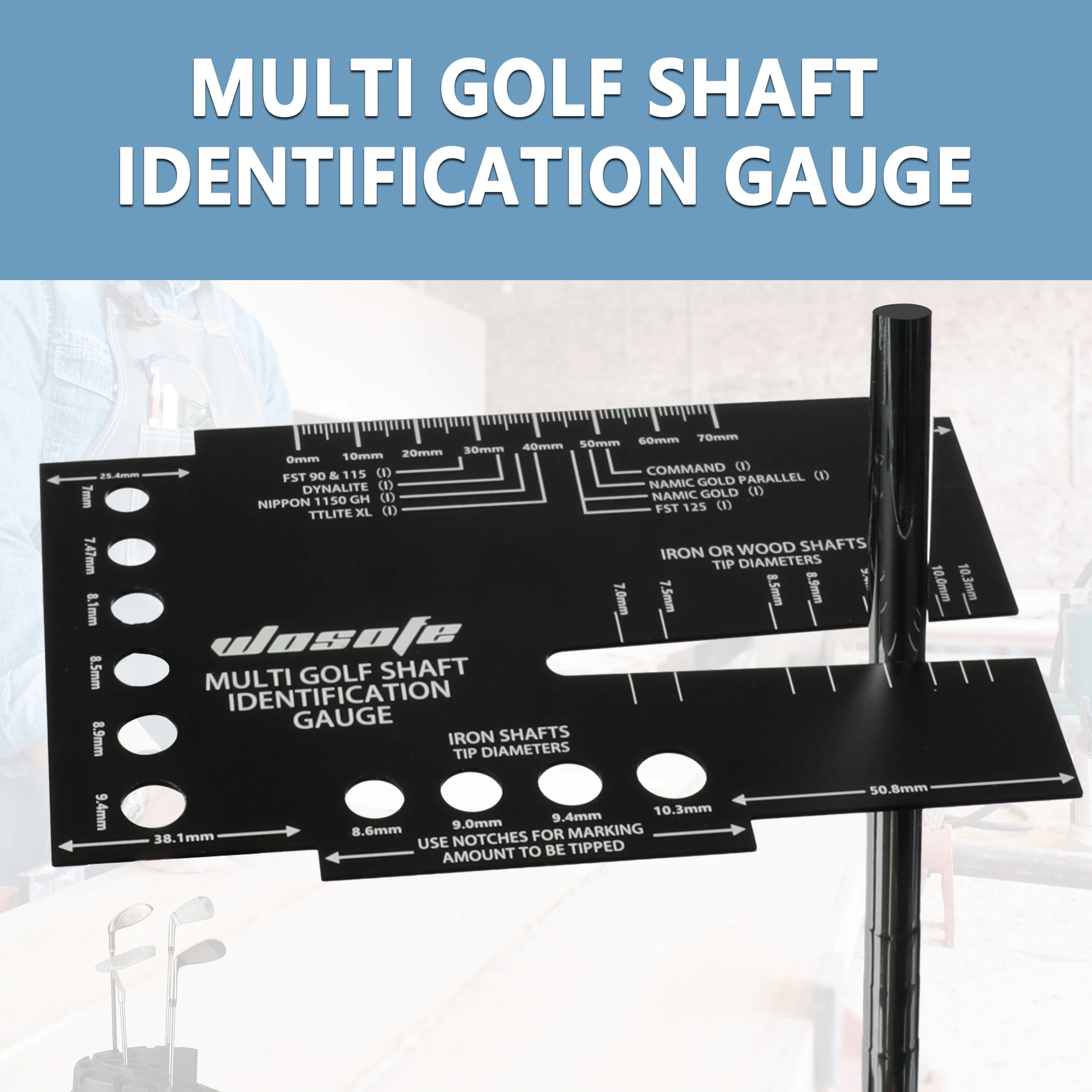 One Golf Shaft Cutting & Alignment Ruler, Black Precision Golf Shaft Measuring Caliper, Identifies Wood/Hybrid/Iron/Putter Shaft