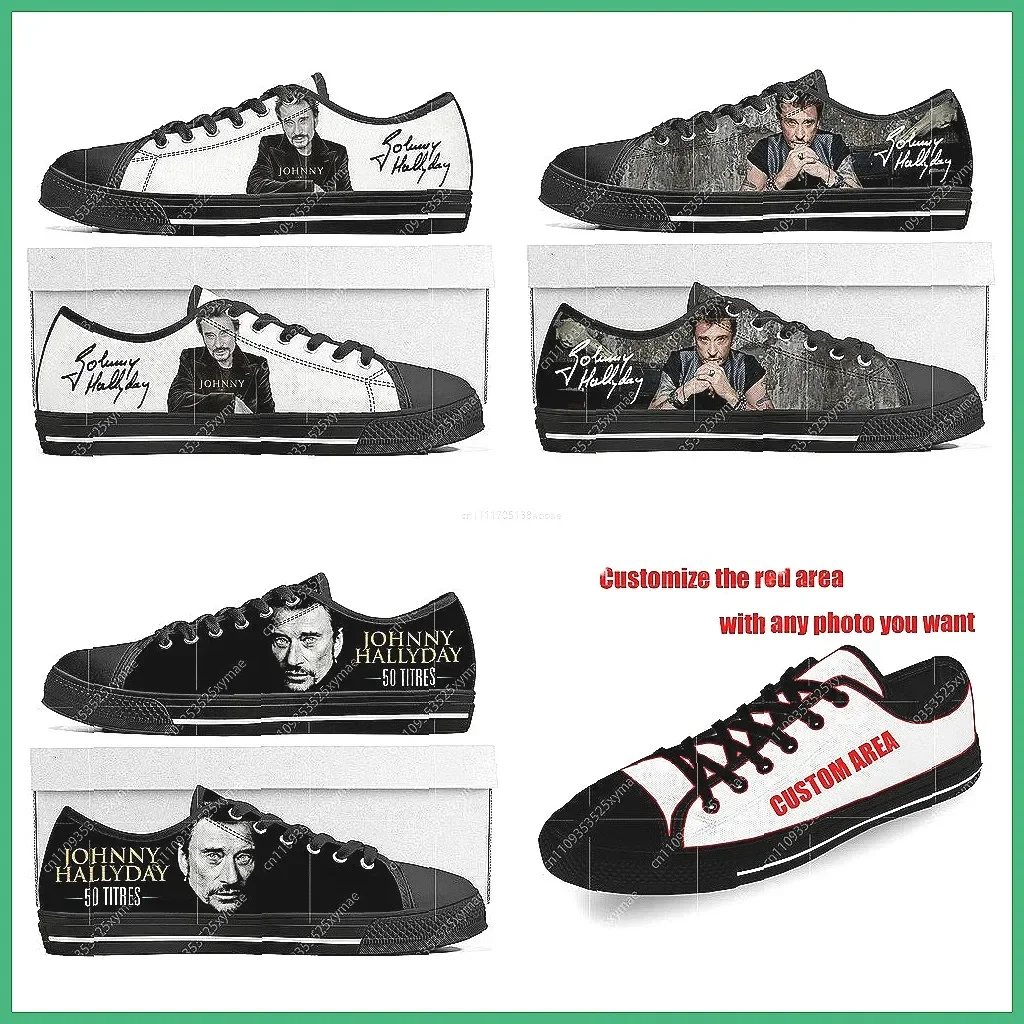 

Johnny Hallyday Rock Singer Custom Low Top Canvas Sneakers for Men Women Casual Couple Shoes