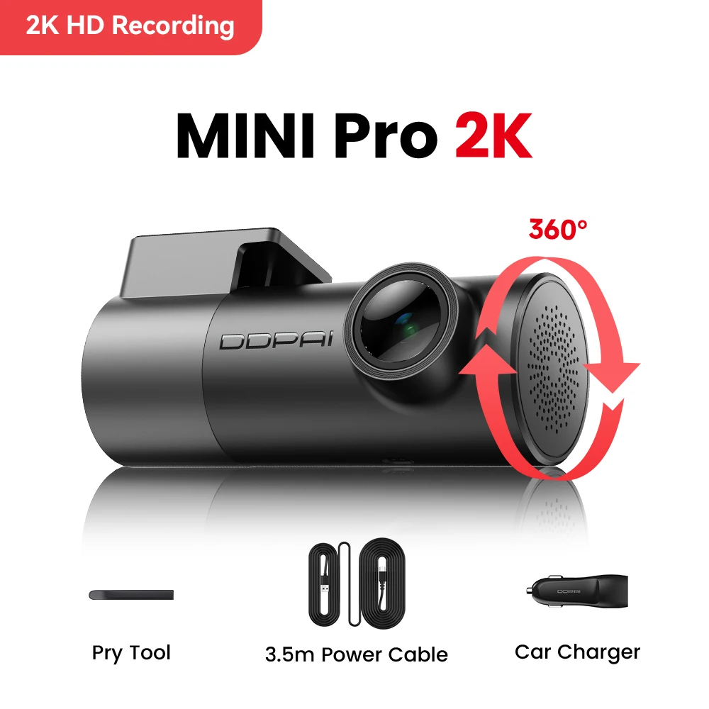DDPAI Mini Pro 2K Dashcam met slimme spraakbesturing, WiFi, nachtzicht en 24 uur parkeerbewaking, auto DVR