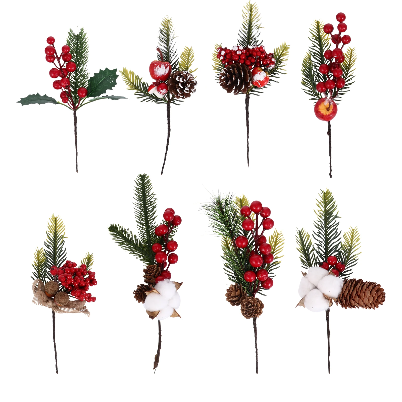 8 قطع من إكسسوارات تزيين شجرة الكريسماس محاكاة فروع التوت النباتية لحفلات الزفاف والمناسبات