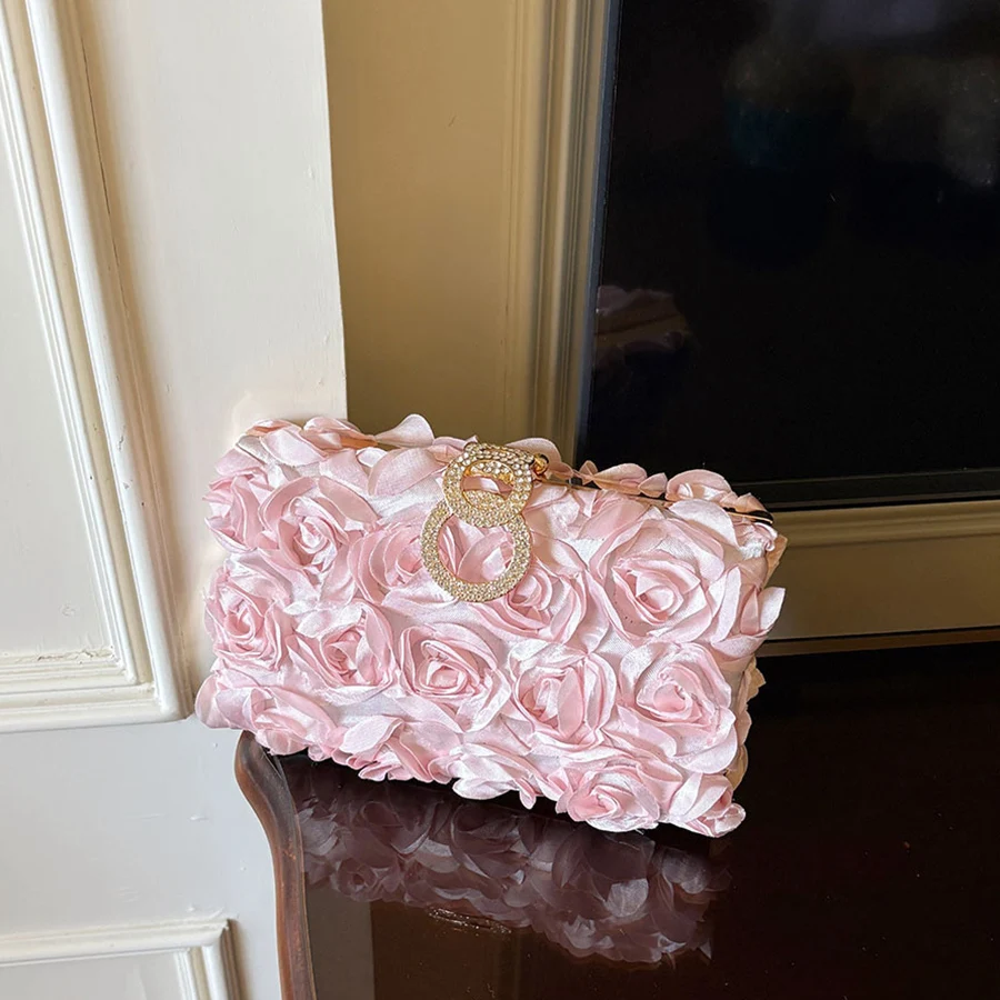 Box Clutch Bag for Women Three-Dimensional Satin Rose,Evening Bag,Gala Night,Party Outfits,Prom Bag,Wedding,Gifts,Random Pattern