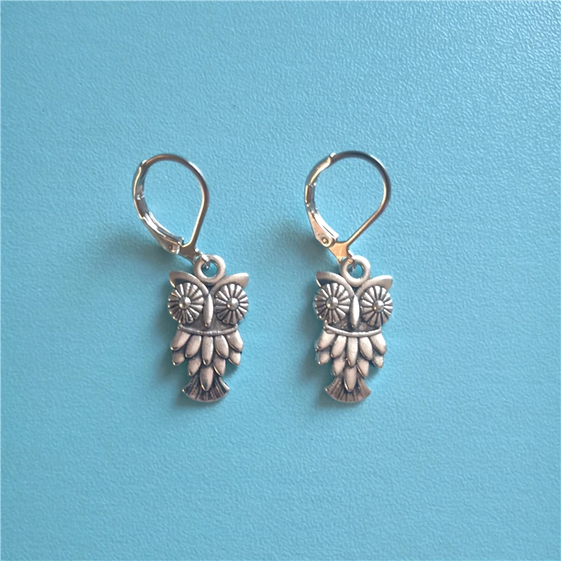 Cute Owl Leverback Earring, Cartoon Owl earrings Minimalist Jewelry, Antique Silver Color Nightowl Earrings Dropshipping