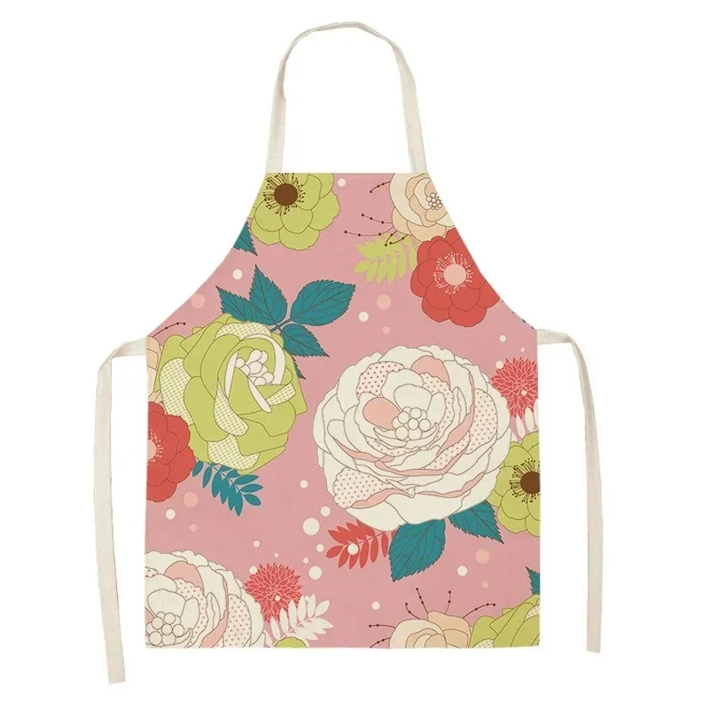 Simple Floral Print Kitchen Apron for Female Household Cooking Roaster Apron for Cleaning Tools for Parents and Children