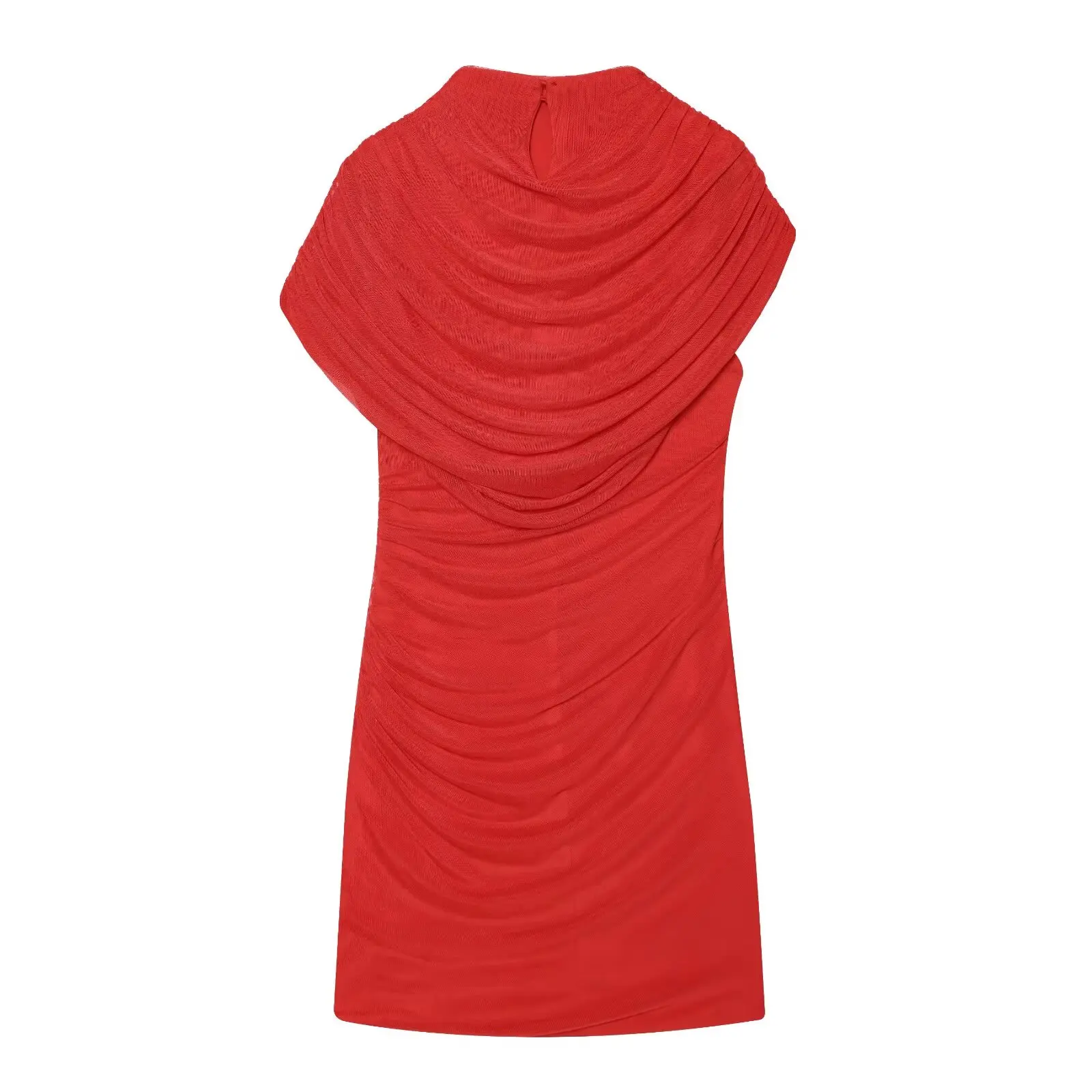 BSAY 2026 Sommer Damen Drapiertes Mesh-Layered Mini-Kleid Ärmellos Hochgeschlossen Gerafftes Bodycon Kurzkleid Elegante Party Club Outfits – Detail 12