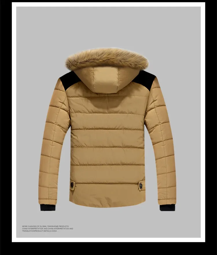 6XL 5XL الصوف سترة واقية الذكور سميكة الدافئة الرجال معطف الرجال الشتاء سترة الفراء طوق أسفل مبطن ملابس خارجية معطف مقنع