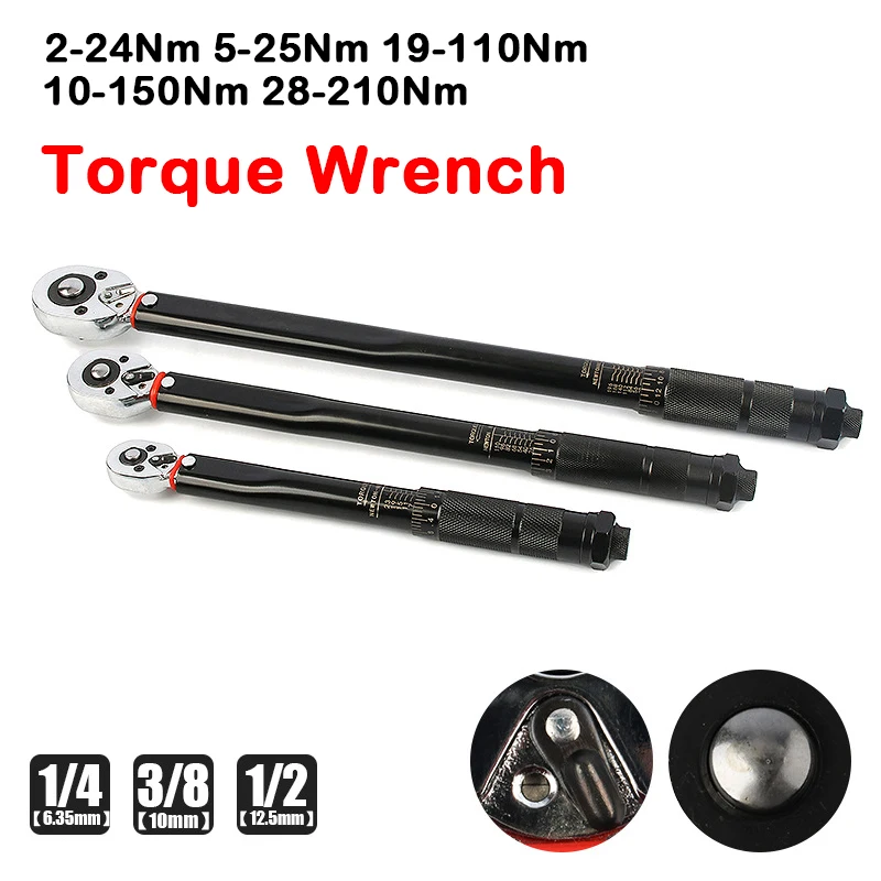 2-210N.m Torque Wrench 1/2 3/8 1/4 Square Drive Preset Car Torques Keys For Bicycle Automotive Force Measure Workshop Hand Tools