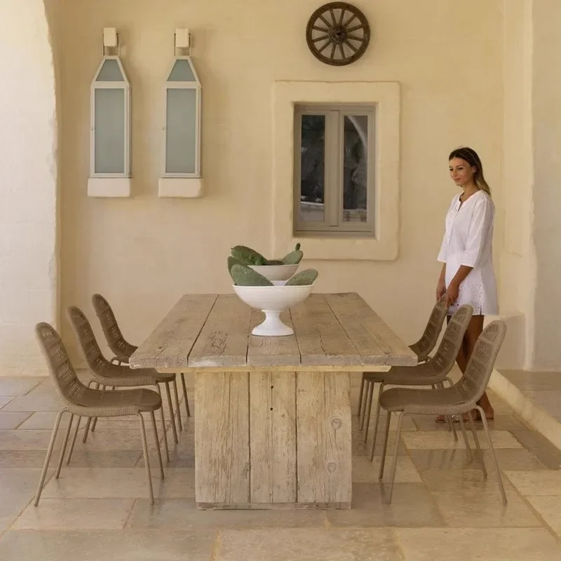 Outdoor rattan tables and chairs balcony courtyard leisure restaurant villa open air
