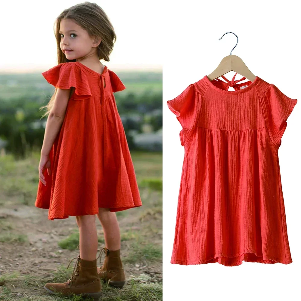 

2025 Teenage Girls Summer Casual Dress Solid Cotton Kids Lounge Short Clothes For 12M-7T Korean Cute Toddler Children Skirt