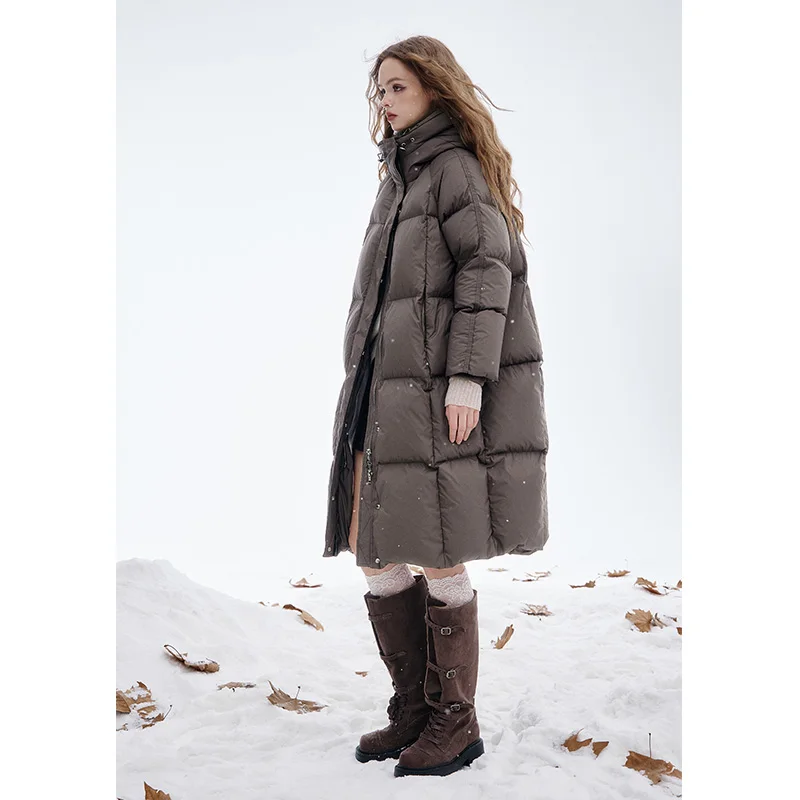 ELFSACK 2025, winternieuwkomers, casual losse lange donsjas met hoge hals en capuchon voor dames